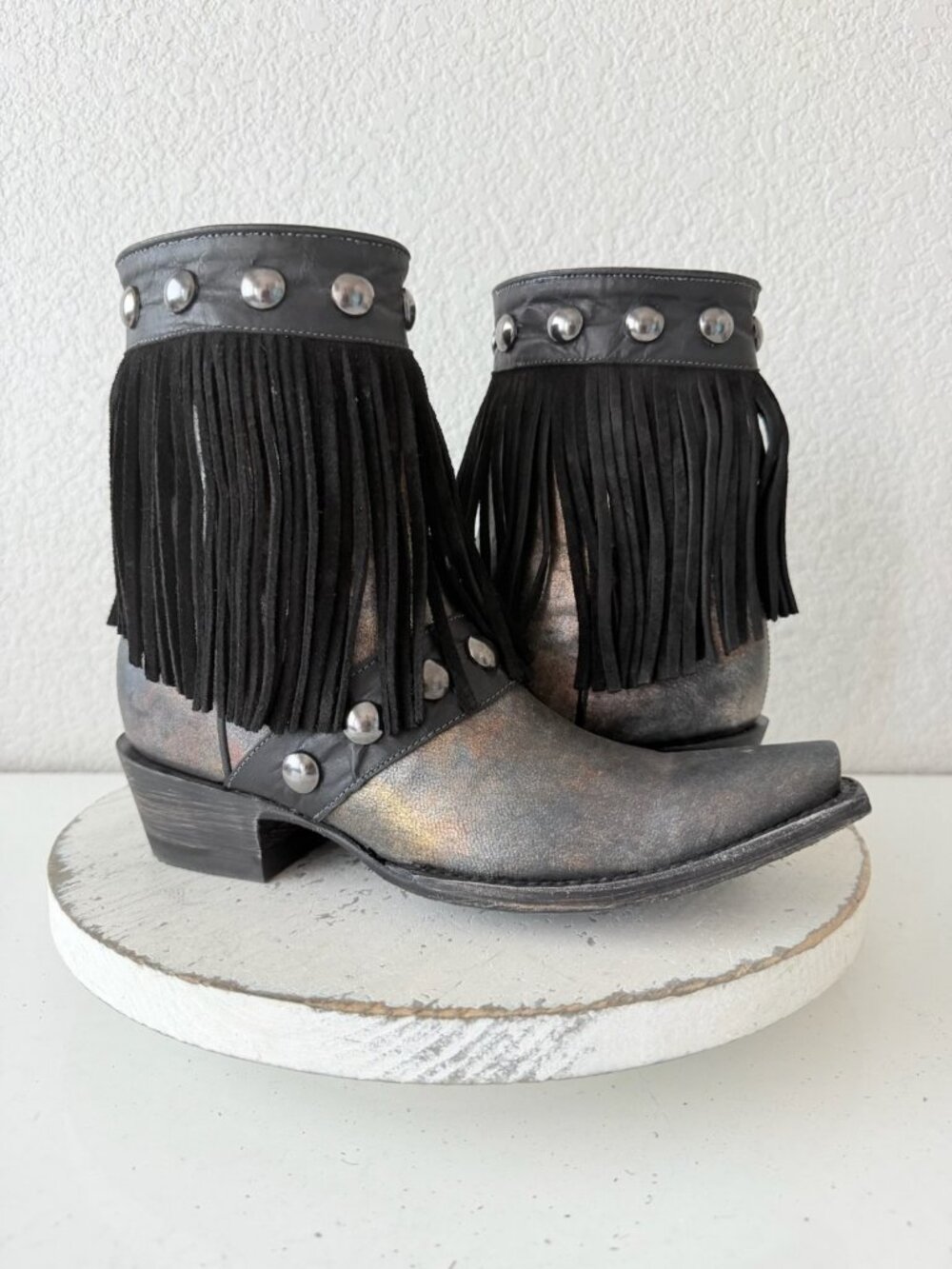 Old Gringo Milan Fringes Black Cowboy Boots Womens Size 6 Western Snip Toe Short